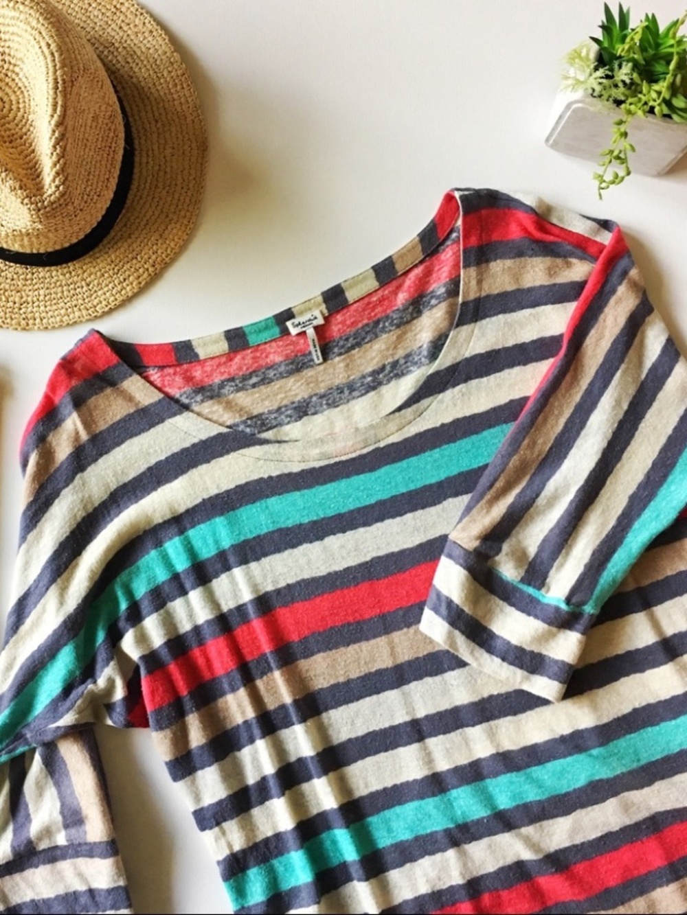 Splendid Stripe Dolan Sleeve Knit Top, Medium